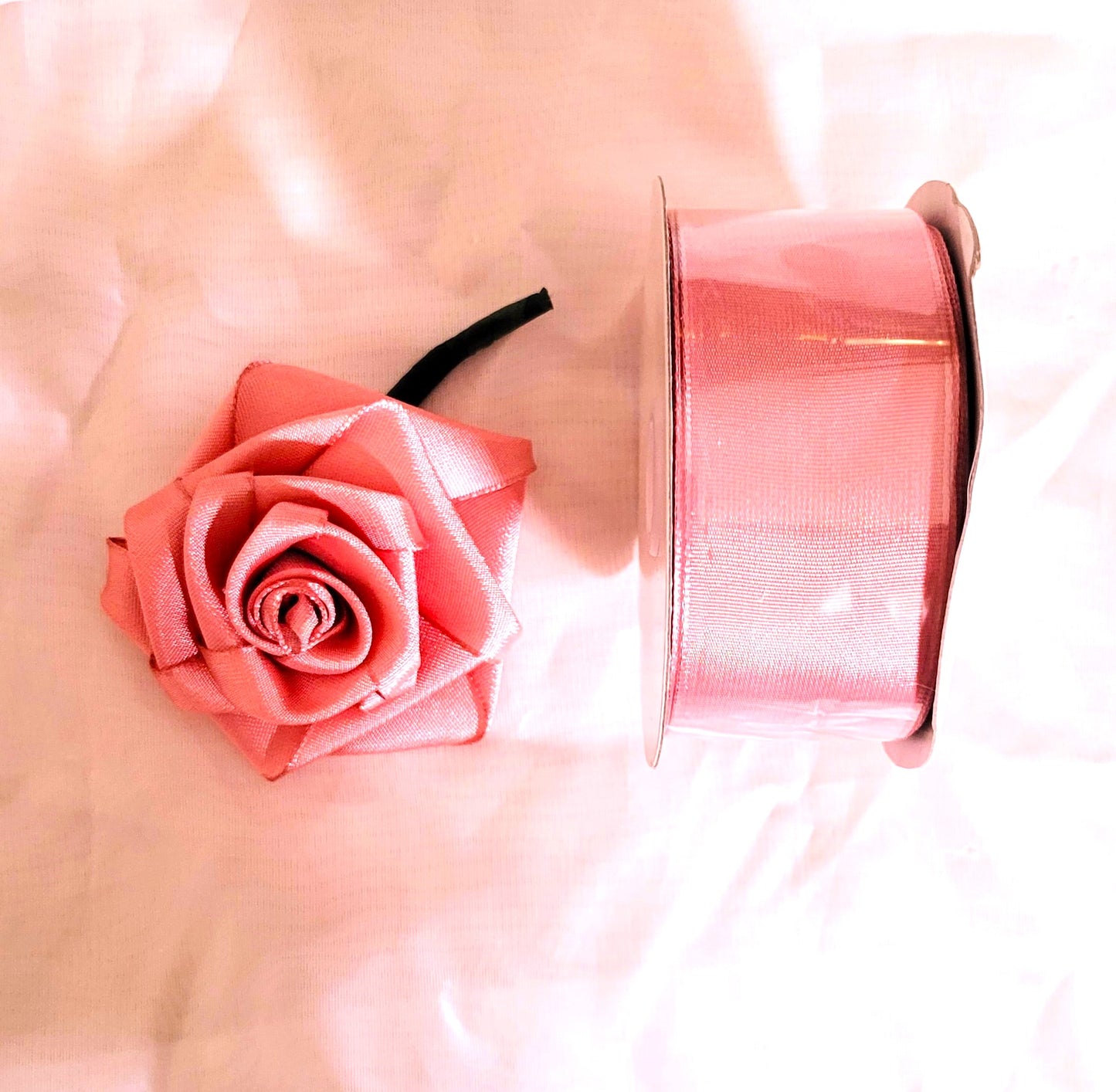 Pink Rose Ribbon, Wired Woven Taffeta