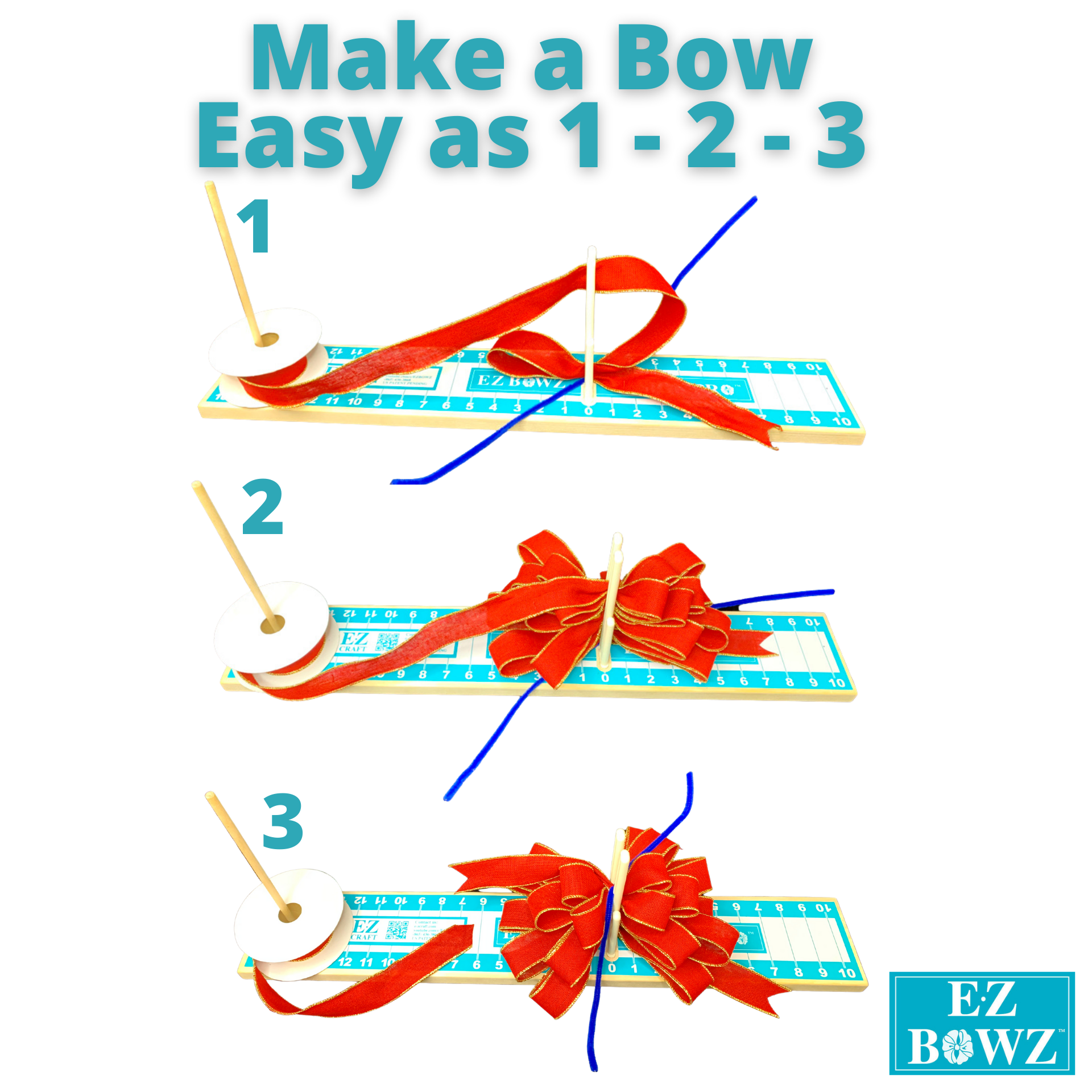 EZ Bowz Stow & Go Bow Maker with Detachable Spool Holder and Tote - Easy  Bow Making Tool - Bowmaker for Crafts, Wreath Making, Tree Top Bows, Hair